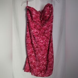 Michael Kors Collection Strapless Pink Pleated Ruffle Silk Dress, Size 12